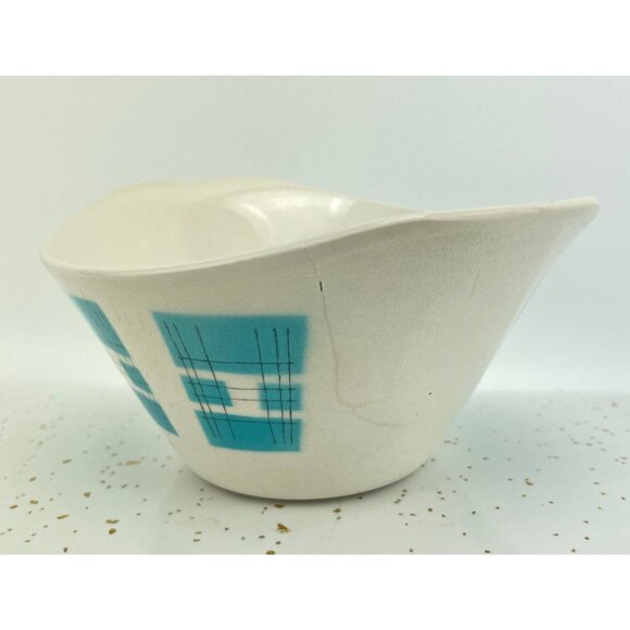 Vintage 1950s Primastone Danube bowl, teal, cream, grey, MCM decor - Picture 6 of 10